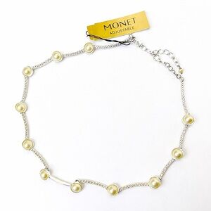 MONET SILVER PEARLS CUBIC ZIRCONIA STATION NECKLACE 17” NWT